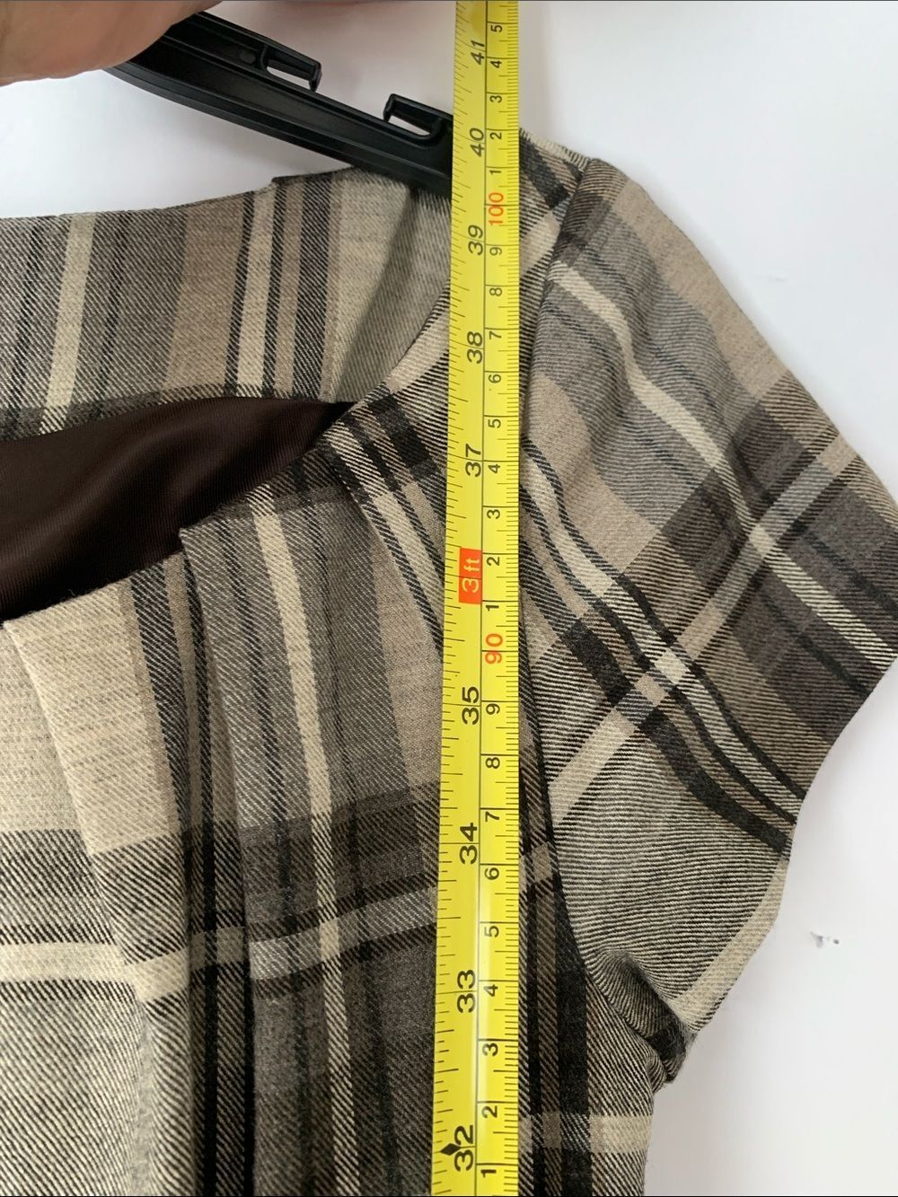 Zara Wool Blend Beige and Brown Plaid Belted Pockets Dress Size L - Picture 5 of 8